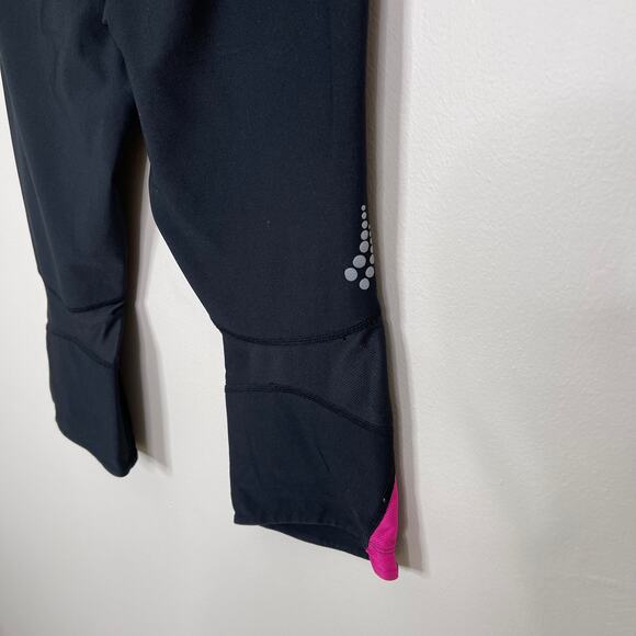 Reebok Womens Medium M Black Pink Cropped Capri Leggings Mesh Back Activewear - Picture 7 of 9